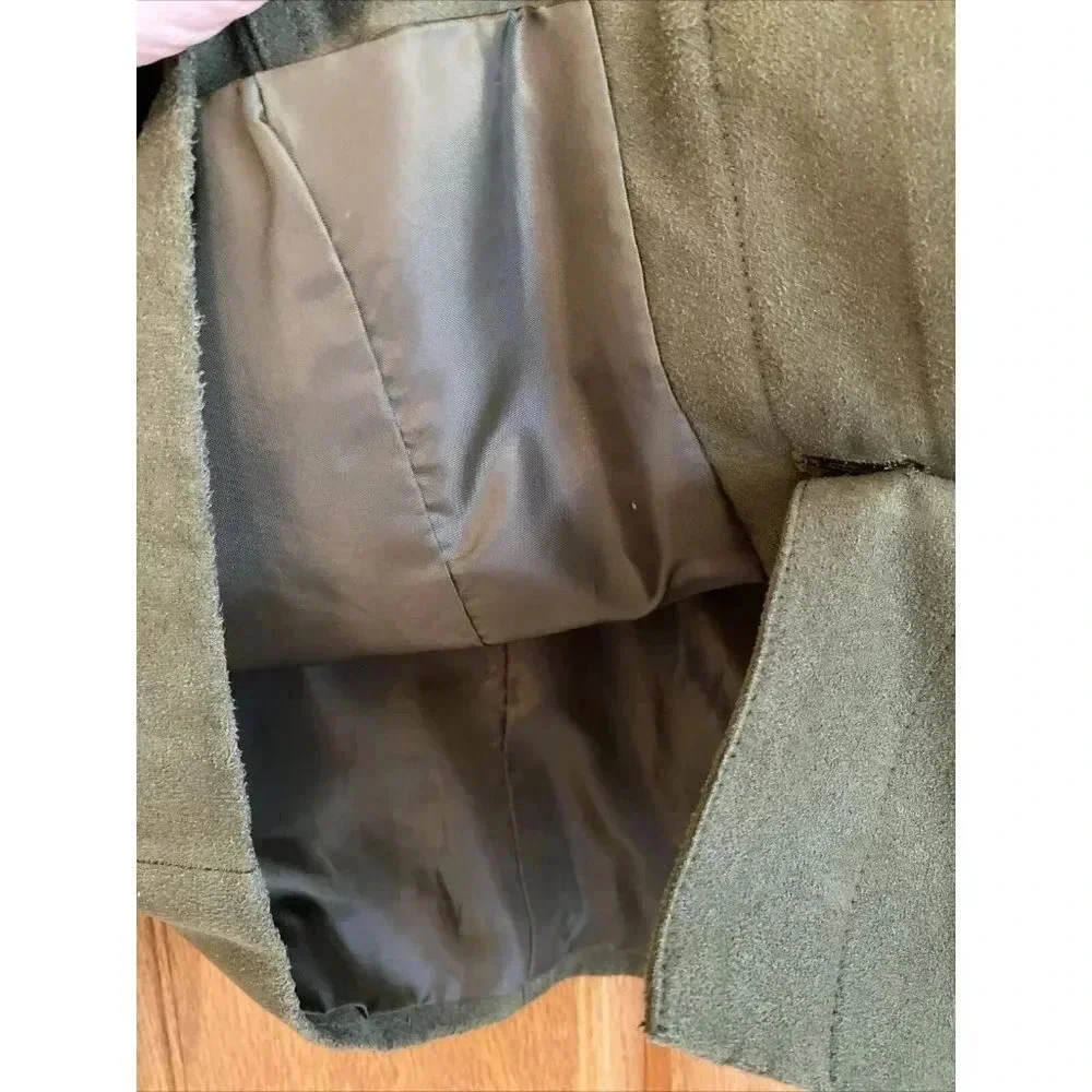 Studio Works Women's Green Button Front Suede Jacket Sz 12 Pockets Collared